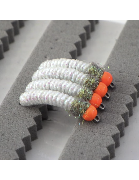 UV caddis " FLUORO WHITE " [ Hameçon N°10 sans ardillon ]